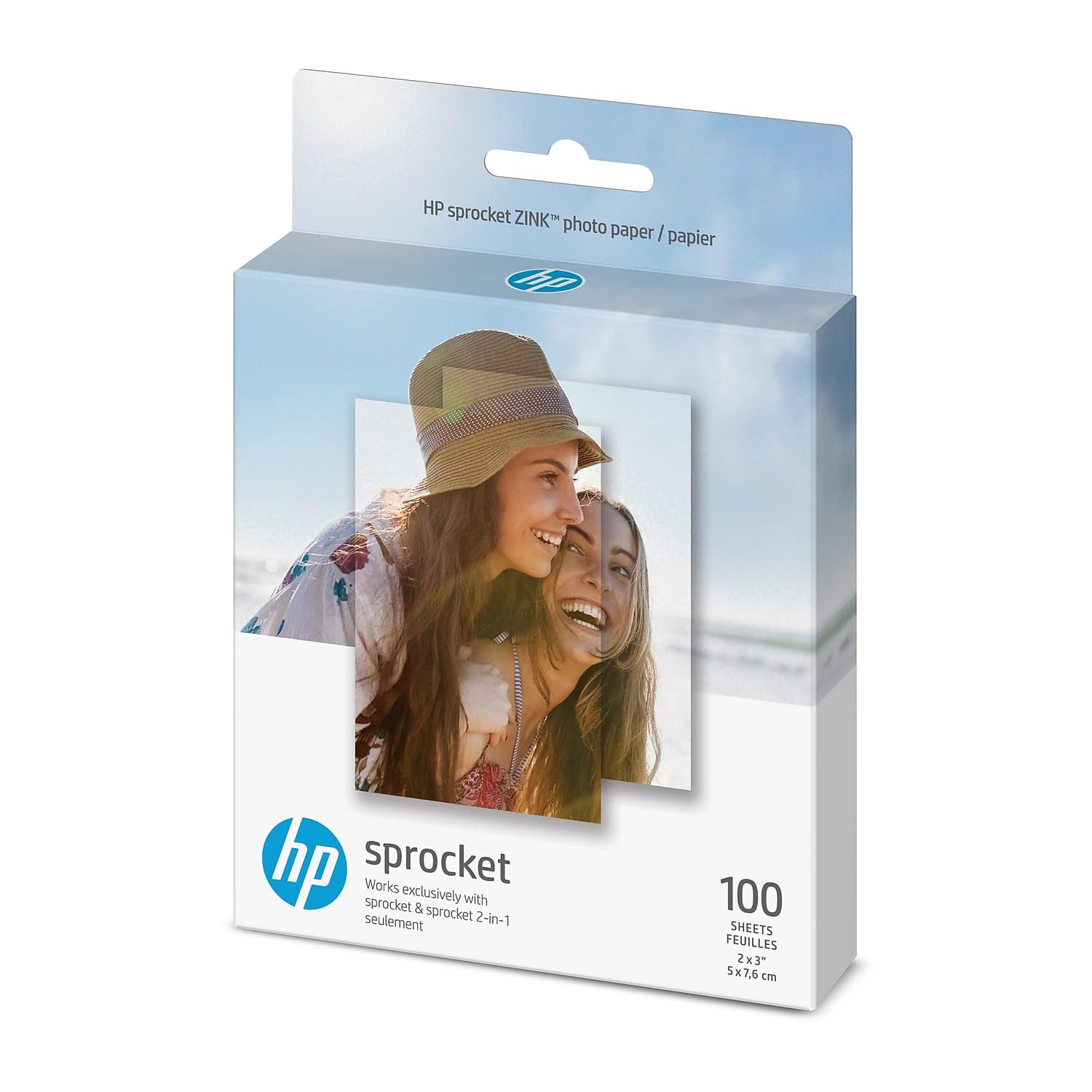 HP Sprocket Photo Paper, exclusively for Sprocket or Sprocket 2-in-1 Printer, (2x3-inch), sticky-backed 100 sheets (1DE40A)