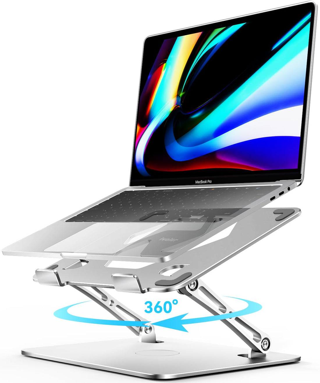 ivoler Laptop Stand for Desk, Adjustable Computer Stand with 360° Rotating Base, Foldable & Portable Laptop Riser, Stable Typing, Suitable for Collaborative Work, Fits Laptops up to 16 inches [Silver]