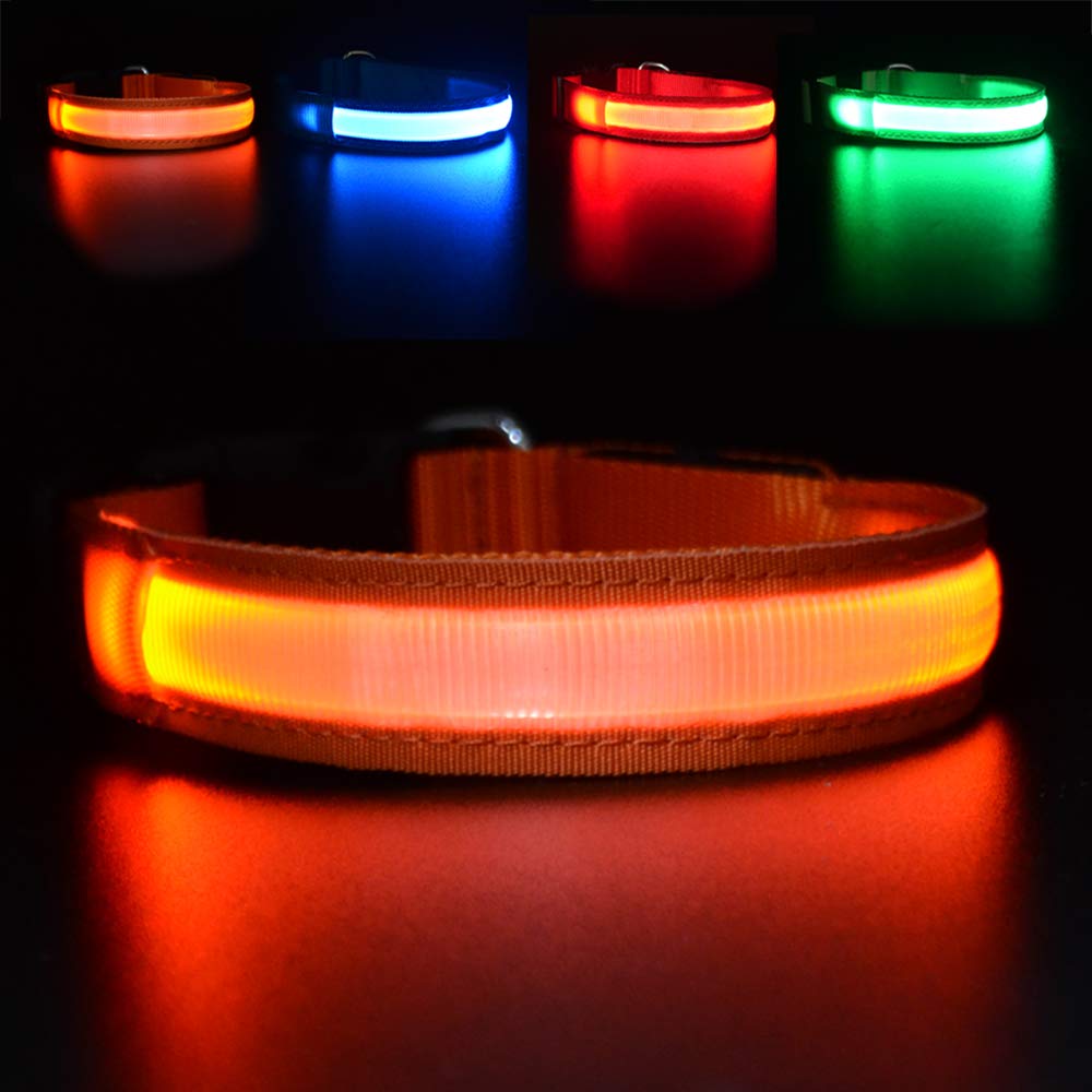 MASBRILL LED Dog Collar,Night Collar Dog DC Rechargeable Waterproof Durable Glowing Dog Collar 3 Colors (L(0.9823.62"), Orange)