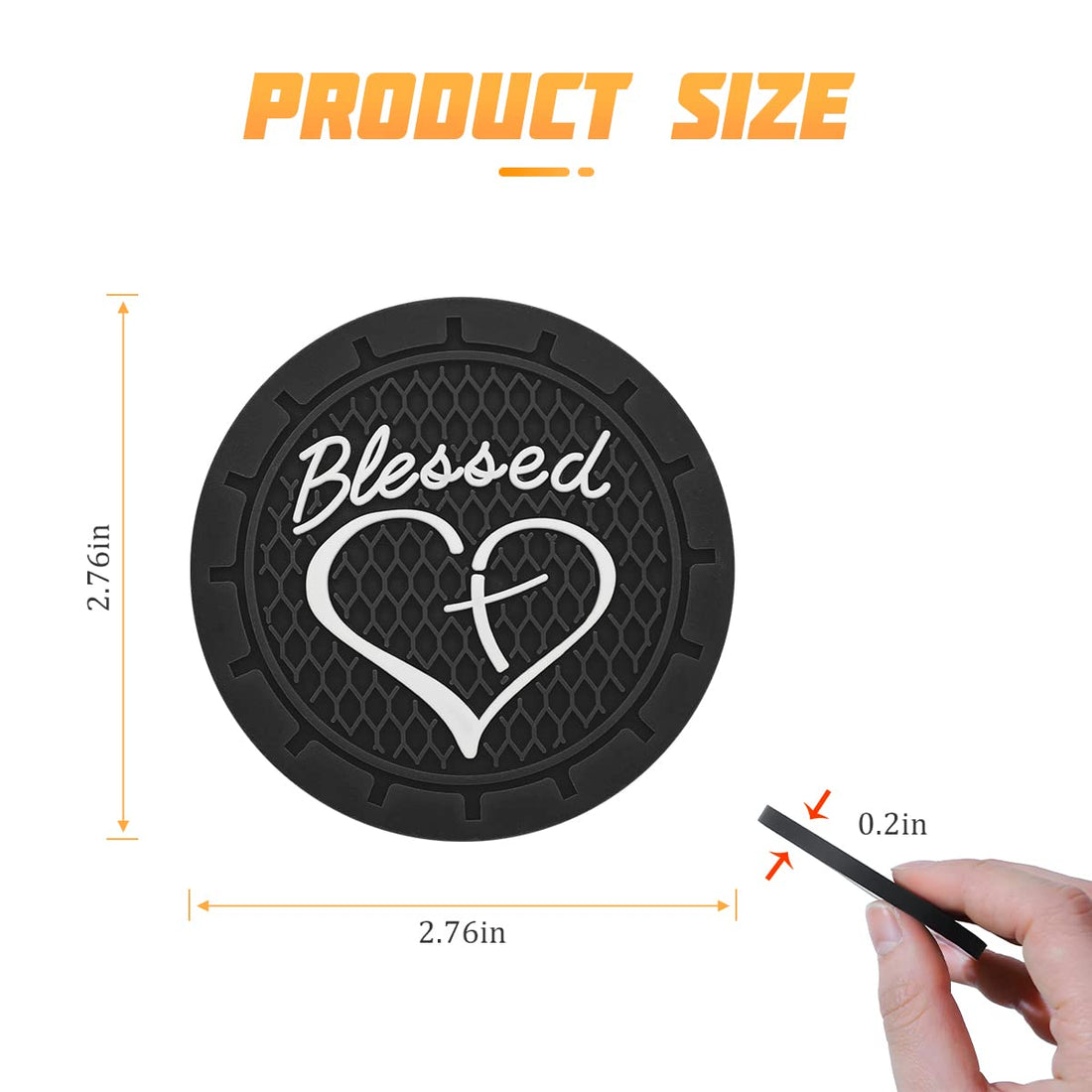 AICEL 4 Pack Car Cup Coasters, 2.75 Inch Soft PVC Car Cup Holder Insert Coaster, Blessed Cross and Heart Christian Anti Slip Shockproof Drink Mat, Universal Vehicle Interior Accessories (Black)