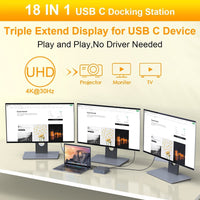 18 IN1 USB C Docking Station 4K Triple Display USB C Hub Multiport Adapter for MacBook Pro Dock to Dual HDMI DP RJ45LAN SD/TF 5USB 3USBC Audio/Mic.Type C Adapter Compatiable for MacBook and Windows