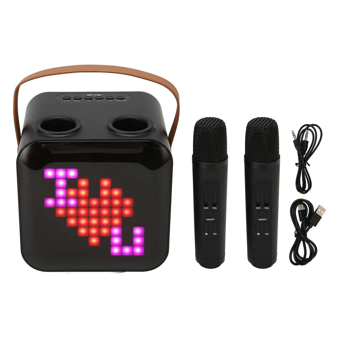 ASHATA Portable Karaoke Machine, Karaoke Speaker System with 2 UHF Wireless Microphones, V5.0, Adjustable Volume, RGB Light PA System Compatible with K Song, USB