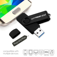 128GB OTG Micro USB Flash Drive Wansenda 2 in 1 USB 3.0 Memory Stick High Speed Pen Drive for Android/PC/Mac (Black)