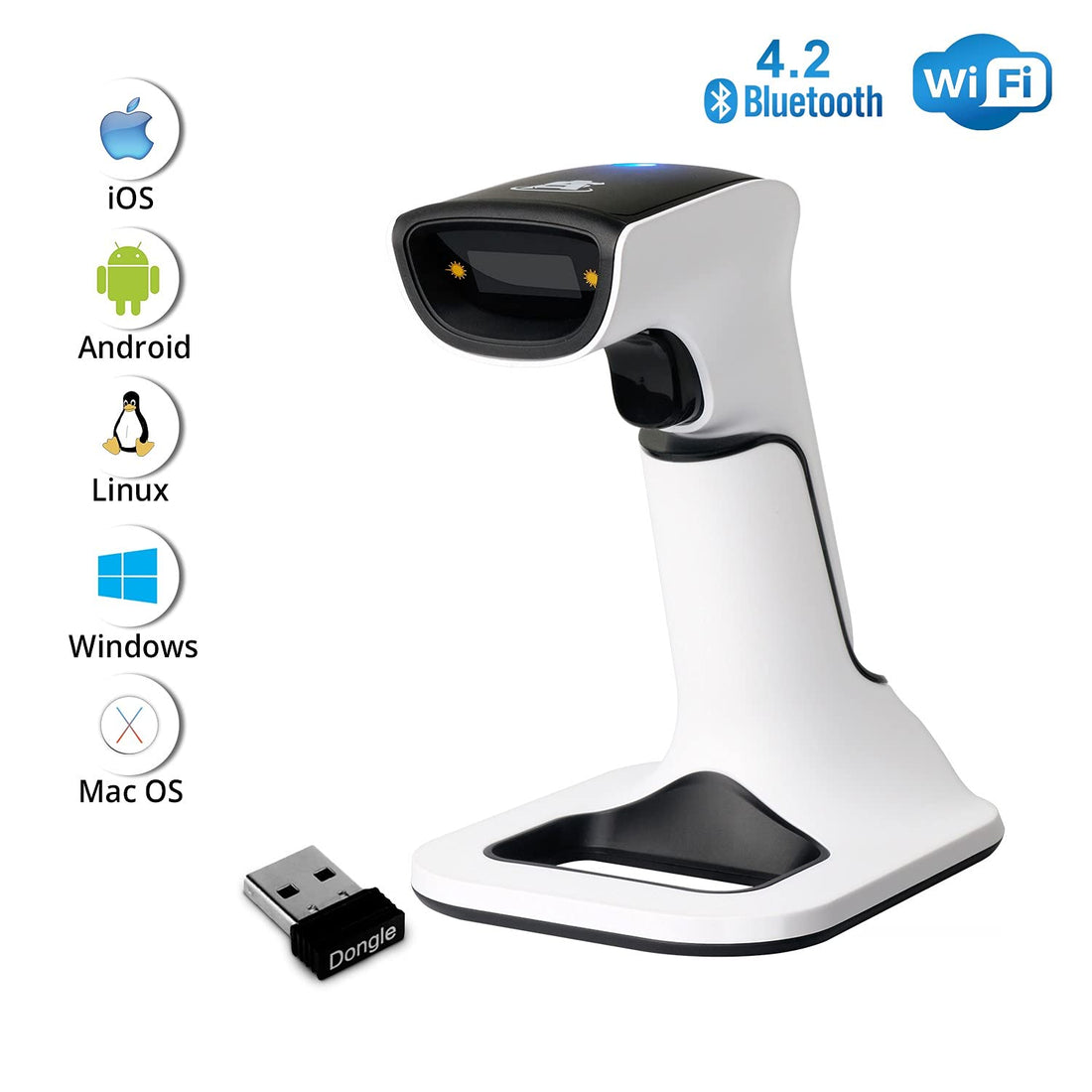ScanAvenger Wireless Portable 1D&2D with Stand Bluetooth Barcode Scanner: 3-in-1 Vibration, Cordless, Rechargeable Scan Gun for Inventory Management - Handheld, USB Bar Code/QR Reader Hand Scanners