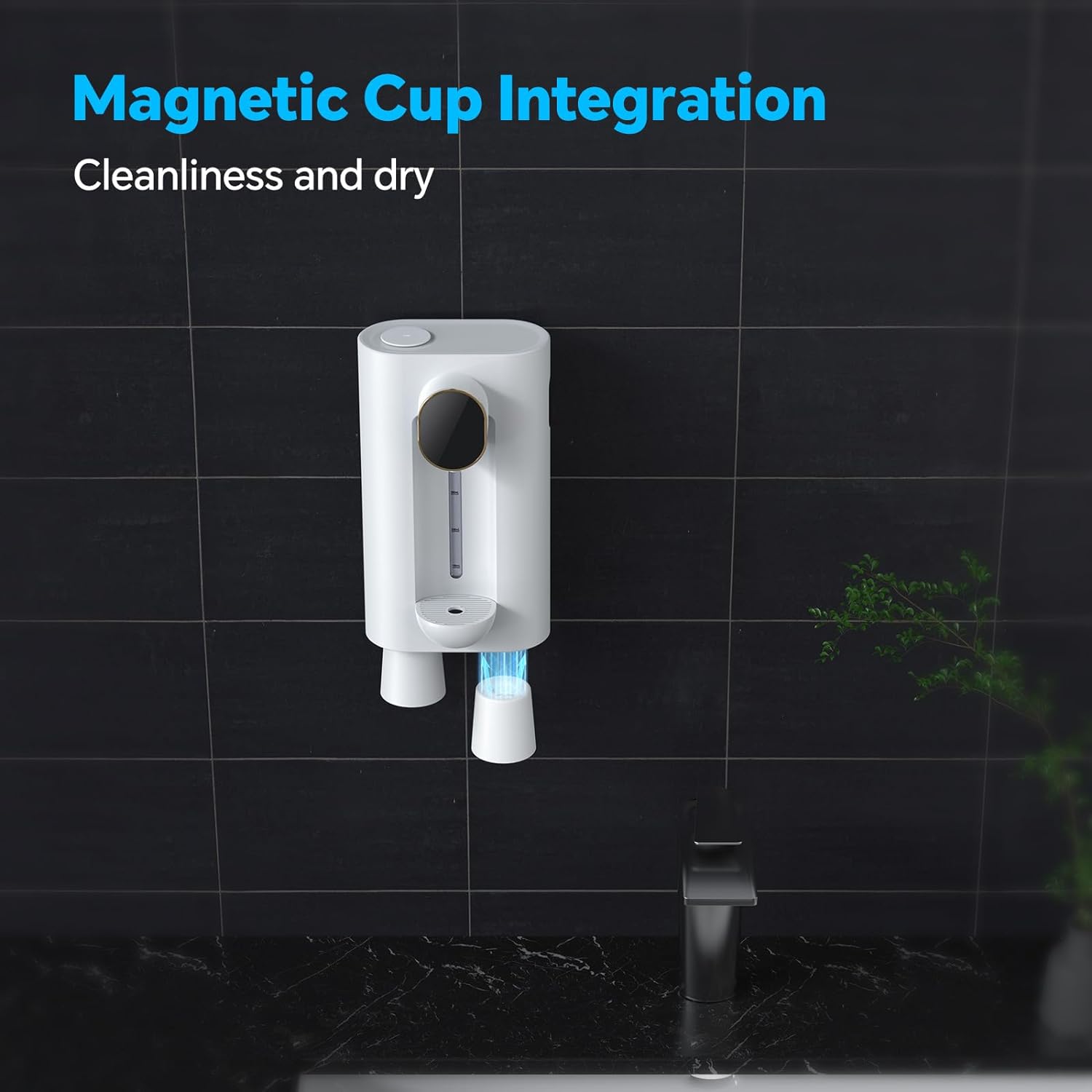 Automatic Mouthwash Dispenser Touchless 540ml(19 Oz) Magnetic Cup Rechargeable Battery and Wall Mounted Design 3 Gears with led Screen