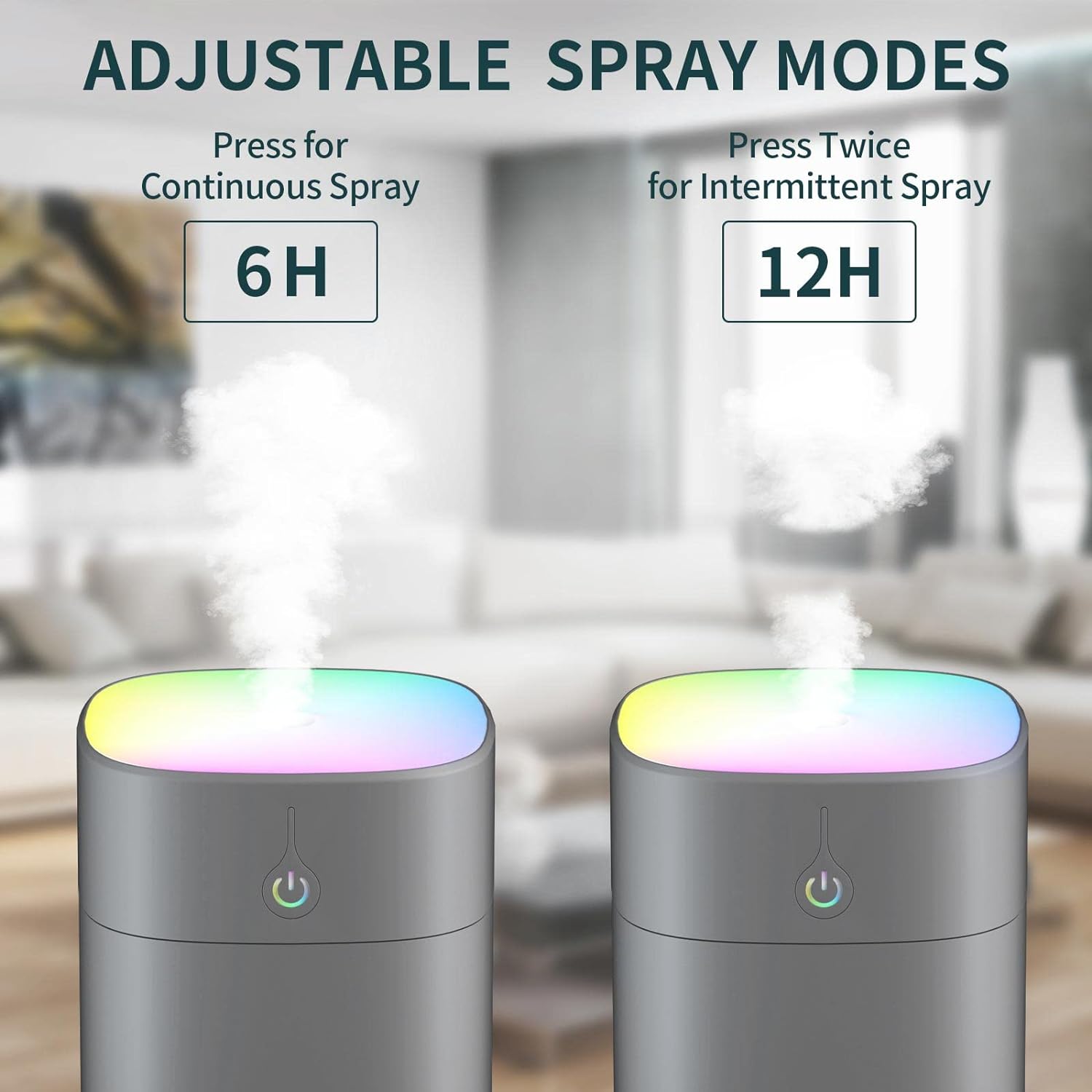 Humidifiers for Bedroom Colorful Cool Mist Humidifier 350ML Portable Mini Humidifier with Night Light,Jelison Auto Shut-Off, 2 Mist Modes,Super Quiet, for Home,Office,game,Grey