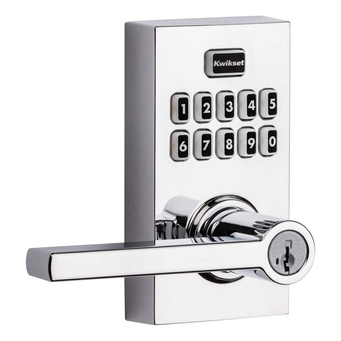 Kwikset 99170-005 SmartCode 917 Keyless Entry Contemporary Residential Keypad Electronic Lever Lock Deadbolt Alternative with Halifax Door Handle and SmartKey Security, Polished Chrome