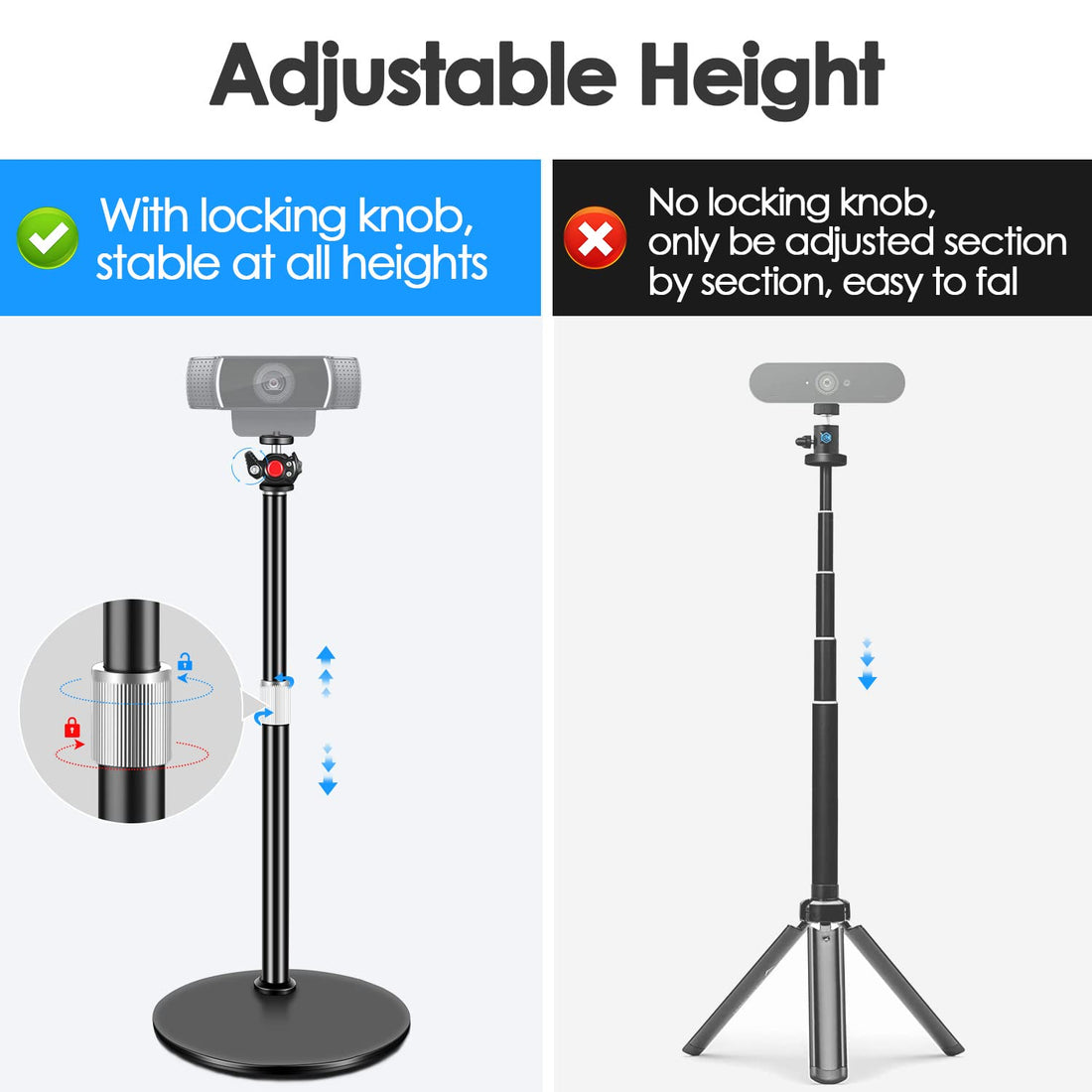 Nycetek Webcam Tripod Stand for Desk: Webcam Stand for Logitech Brio | C920 | C922 - Height & Angle Adjustable Desktop Tripod for Light & 1/4" Thread for Live Streaming | Video Calling
