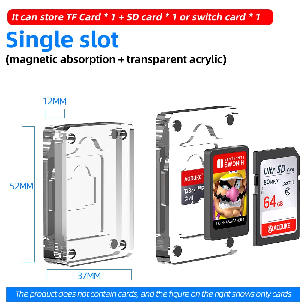 AODUKE Transparent Magnetic Closure Switch Game Card Case and Micro SD TF Card Memory Card Storage Box Holder Storage rack-AJCX01SD