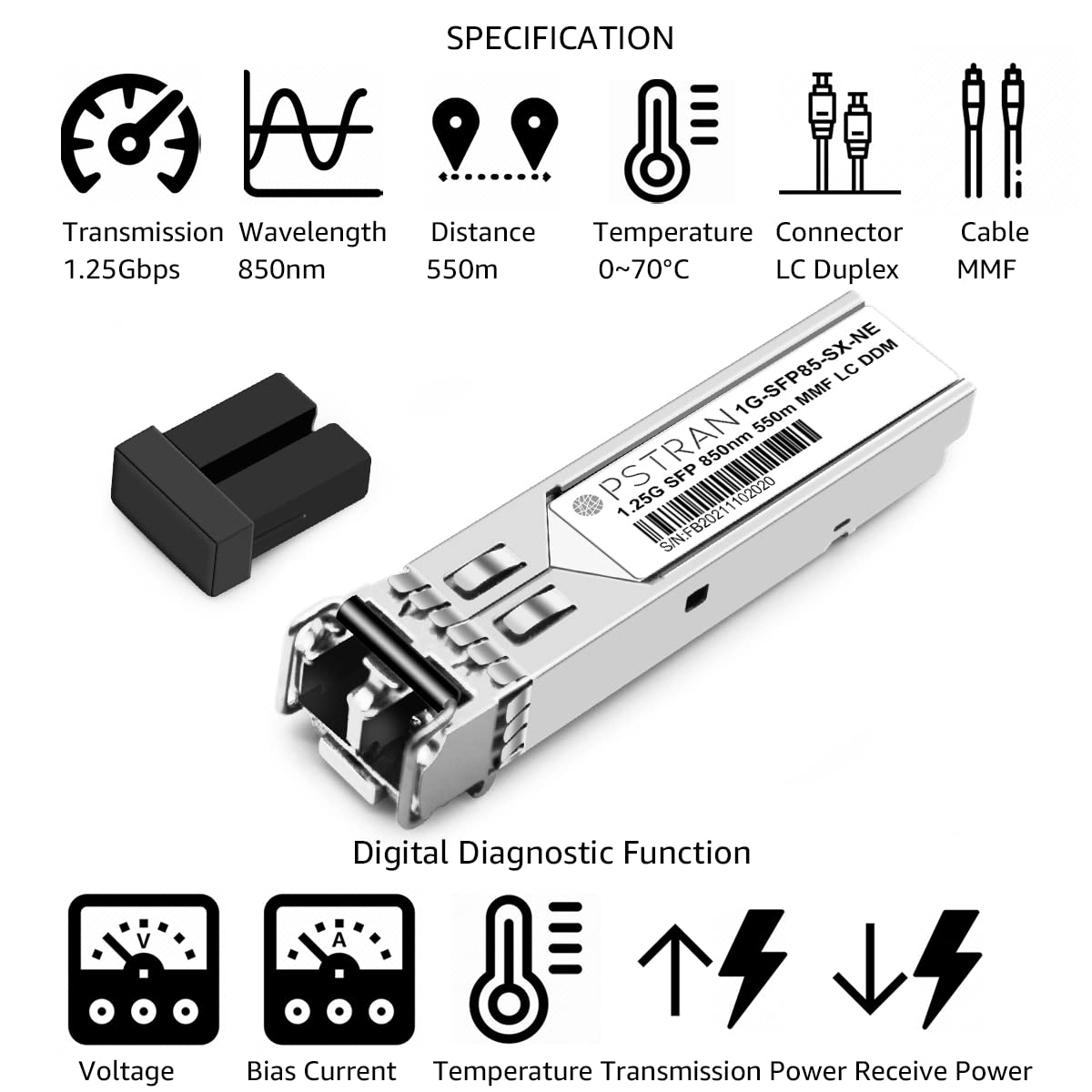 1.25G SFP SX for Netgear AGM731F Ubiquiti UF-SM-1G 1000Base-SX Multi-Mode Mini GBIC 850nm MMF 550m LC DOM Transceiver Module