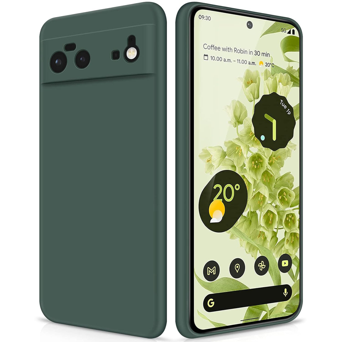 GiiYoon Silicone Case Compatible with Google Pixel 6, Full Body Silky Soft Touch Phone Case with Camera Protection, Shockproof Cover with Microfiber Lining, Green