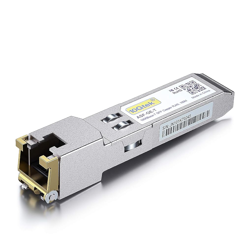 10Gtek Cisco Compatible GLC-T SFP-GE-T Gigabit RJ45 Copper SFP Transceiver Module 1000Base-T For Netgear 1000Base-T: 100m