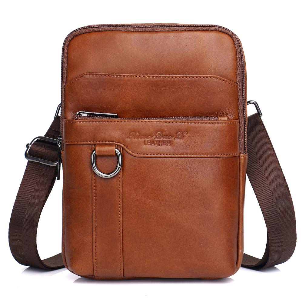 Hebetag Vintage Leather Shoulder Messenger Bag for Men Travel Business Crossbody Pack Wallet Satchel Sling Chest Bags Brown