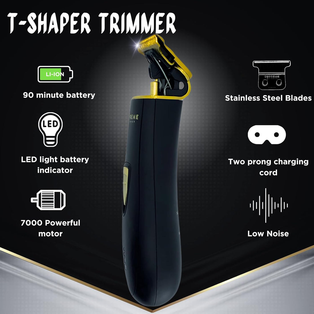 Hair Trimmer by SUPREME TRIMMER ST5220 Beard Trimmer for Men Professional Barber Liner Cordless Hair Clippers – Black T-Shaper Li