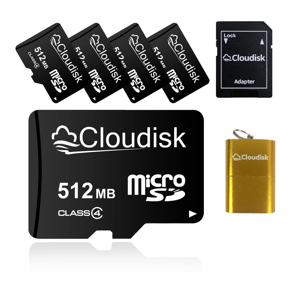 Cloudisk Small Capacity 5 Pack 512MB Micro SD Card in Bulk Pack (NOT GB) with SD Adapter USB Card Reader Memory Card for Small Data, Files, Advertising or Promotion (Too Small for Any Videos)