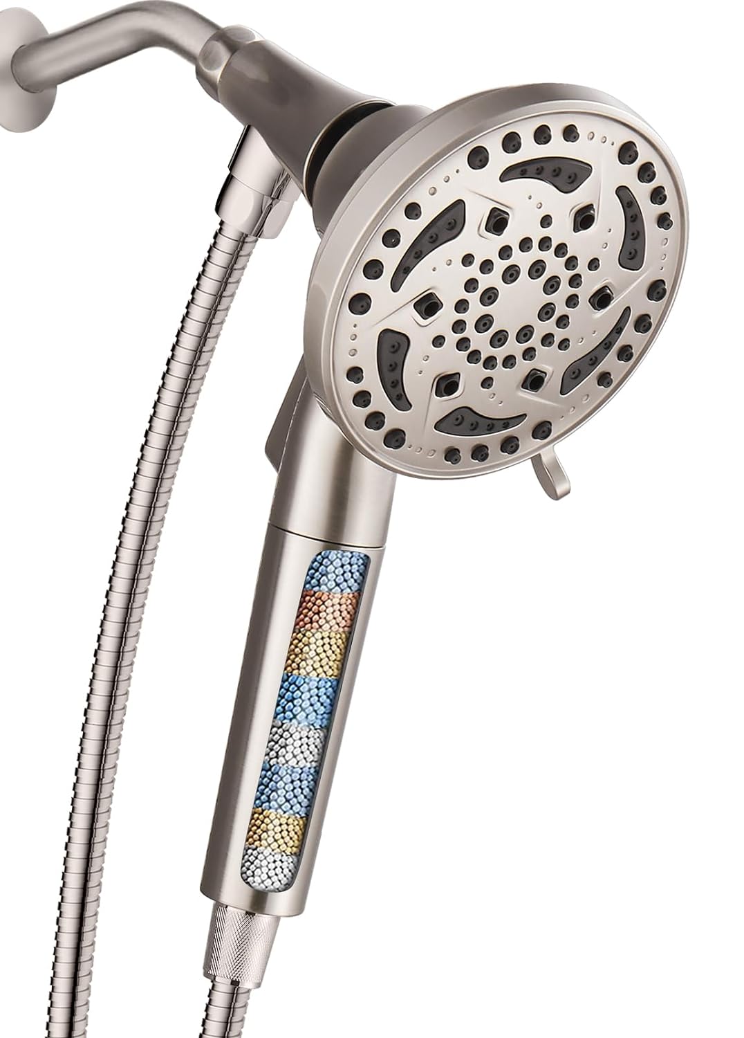 Cobbe Filtered Shower Head with handheld, High Pressure 7-mode Showerhead with Hose, Bracket, Water Softener Filters Beads for Hard Water Remove Chlorine and Harmful Substance, Brushed Nickel, U.S