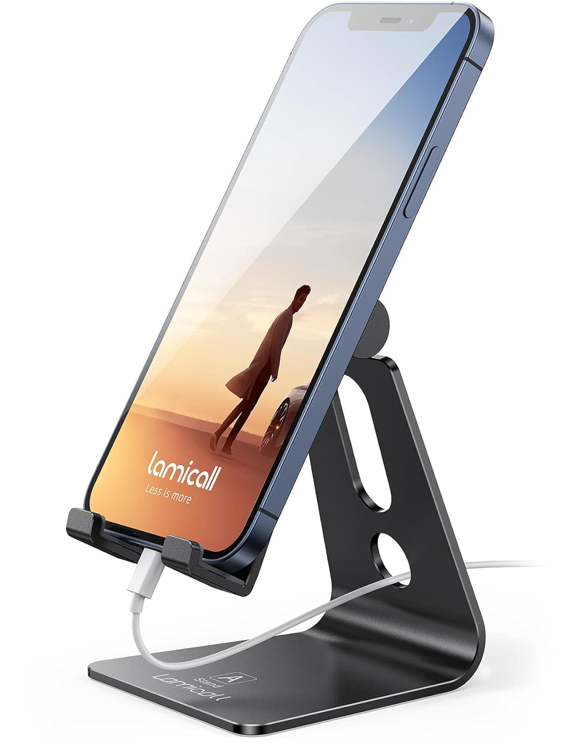 Adjustable Cell Phone Stand, Lamicall Phone Stand : [UPDATE VERSION] Cradle, Dock, Holder Compatible with iPhone Xs XR 8 X 7 6 6s Plus SE 5 5s 5c charging, Accessories Desk, Android Smartphone - Black