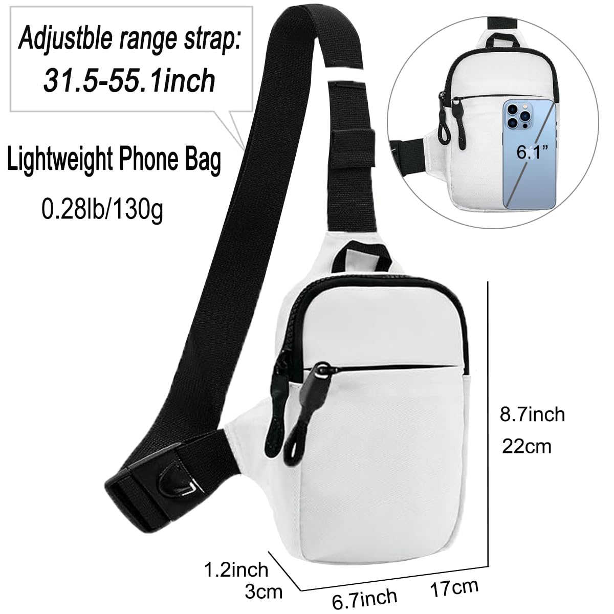 Mini Sling Bag Men Women Small Crossbody Bag Waterproof Phone Chest Bag Fanny Packs Personal Pocket Bag Hiking Backpack