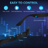Smart Glasses Open-Ear Bone Conduction Glasses with Photochromic Grey Lenses and Blue Light Blocking, IP6 Sweat Resistant Bluetooth Glasses with Music and Microphone, Gift for Men/Women
