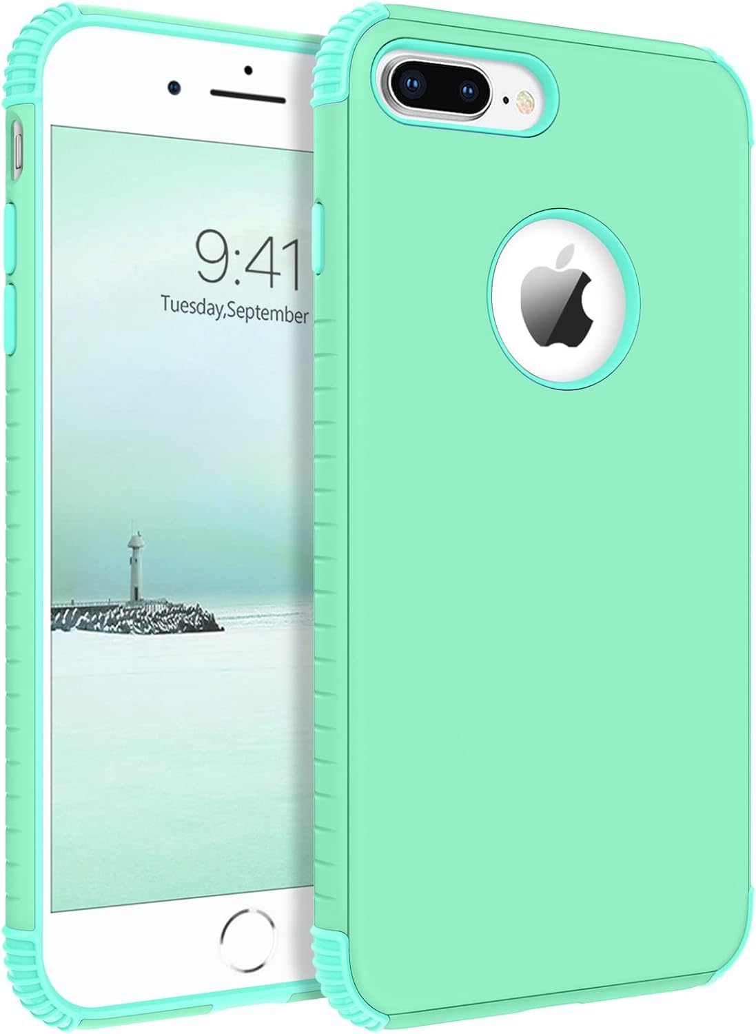 BENTOBEN Compatible with iPhone 8 Plus/7 Plus Case, 2 in 1 Slim Hybrid Shockproof Hard PC Bumper Rugged Drop Protective Women Men Phone Case for iPhone 8 Plus / 7 Plus 5.5 inch,Mint Green