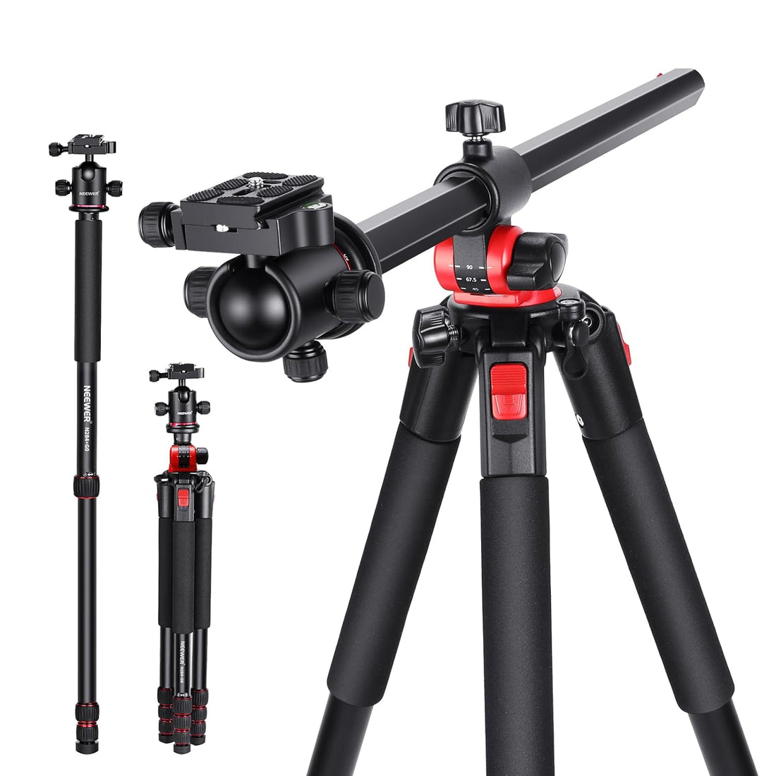 Neewer 72.4-Inch Aluminum Camera Tripod Monopod With 360-Degree Rotatable Center Column&Ball Head,Quick Shoe Plate,Bag For Dslr Camera,Video Camcorder,Travel&Work,Load Up To 33 Pounds,Black