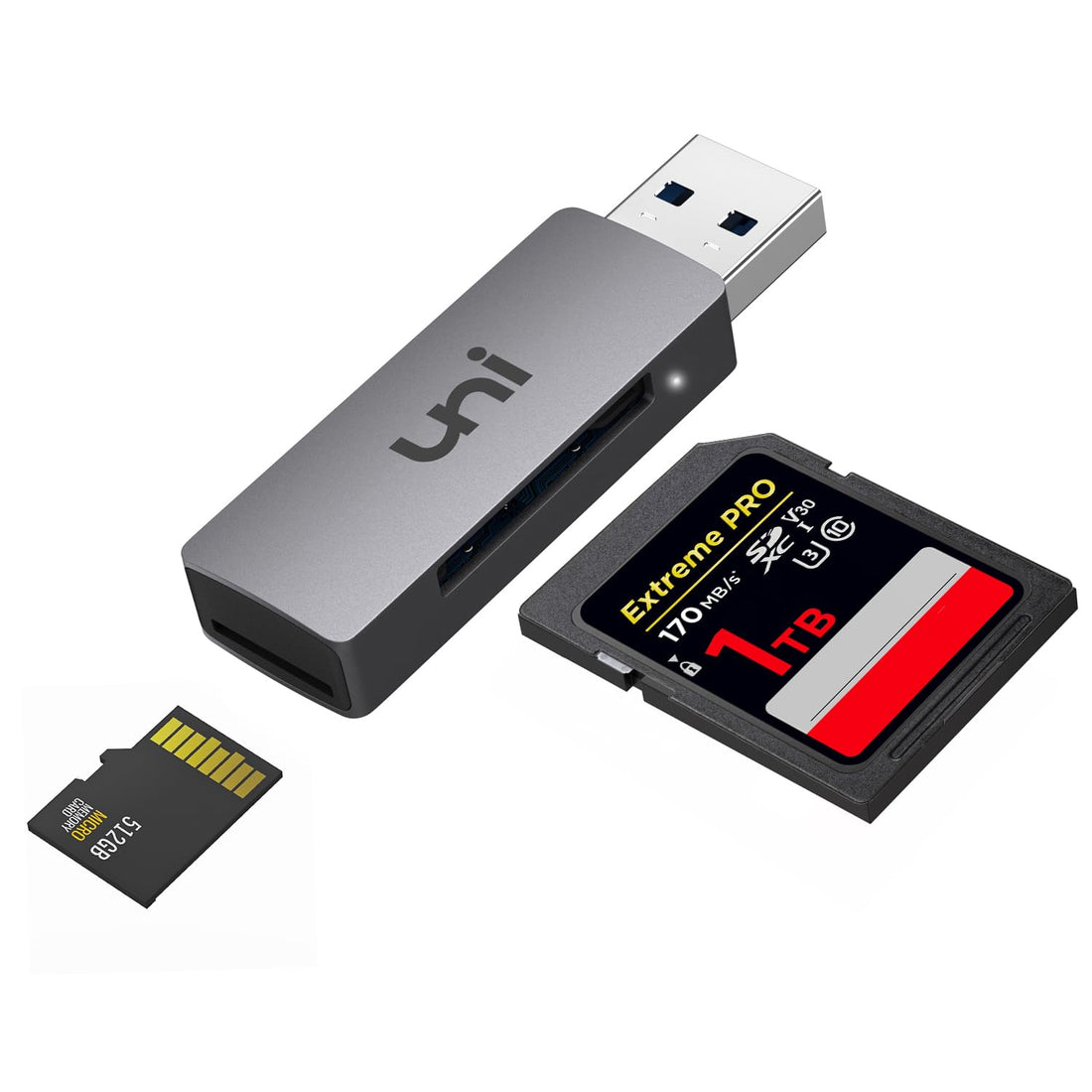 SD Card Reader, uni USB 3.0 to SD/Micro SD Card Adapter 2-in-1, Aluminum USB SD/TF Memory Card Reader for SD, SDXC, SDHC, MMC, RS-MMC, Micro SDXC, Micro SD, Micro SDHC Card and UHS-I Cards
