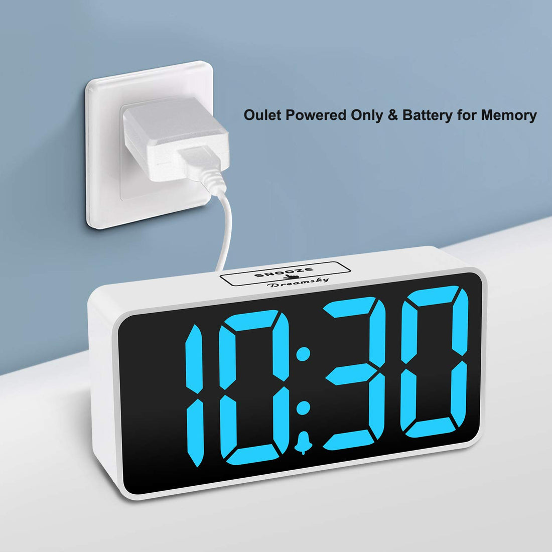 DreamSky Compact Digital Alarm Clock with USB Port for Charging, Adjustable Brightness Dimmer, Blue Bold Digit Display, Adjustable Alarm Volume, 12/24Hr, Snooze, Bedroom Desk Alarm Clock