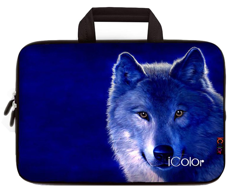 iColor - Fashion Wolf 11.6"-12" Inch Netbook/ Laptop / Chromebook / MacBook Ultra-Portable Neoprene Zipper Carrying Bag Sleeve Briefcase Pouch Bag Tote w/ Handle (IHB12-013)