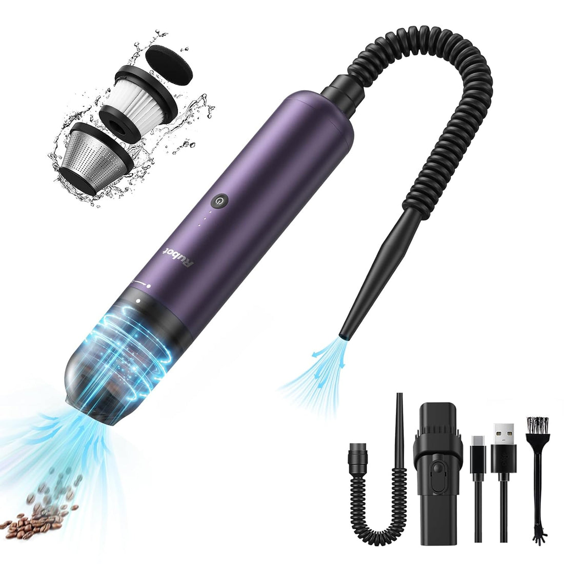 RUBOT Mini Vacuum Cleaner, Car Vacuum Portable, 16000PA Powerful Suction, USB Charging, Keyboard Cleaner, Cordless Handheld Vacuum for Car Home and Office, Purple（P12）