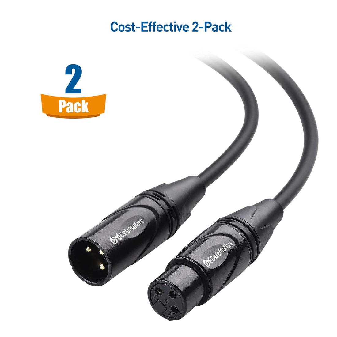 Cable Matters 2-Pack Male to Female XLR Microphone Cable 3 Feet-Black