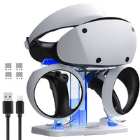 TiMOVO PSVR2 Charging Station, Controller Charging Dock for PS5 VR2 with 4 Type-C Magnetic Connector, PS VR2 Headset Headphones Clear Holder with LED Light, Charger for Playstation VR2, Clear White