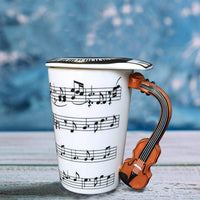 Music Coffee Mug with Lid and Violin Handle 13.5 Ounce, Water Tea Drinks Cup, Gift for Music Lover/Teacher/Friend