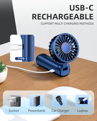 Handheld Fan, Portable Fan, 4000mAh USB Rechargeable Personal Fan, 180°Foldable Mini Desk Fan 6 Wind Speed, LCD Digital Display, Powerbank Function, Lanyard as Neck Fan, Ultra Quiet (deep blue)