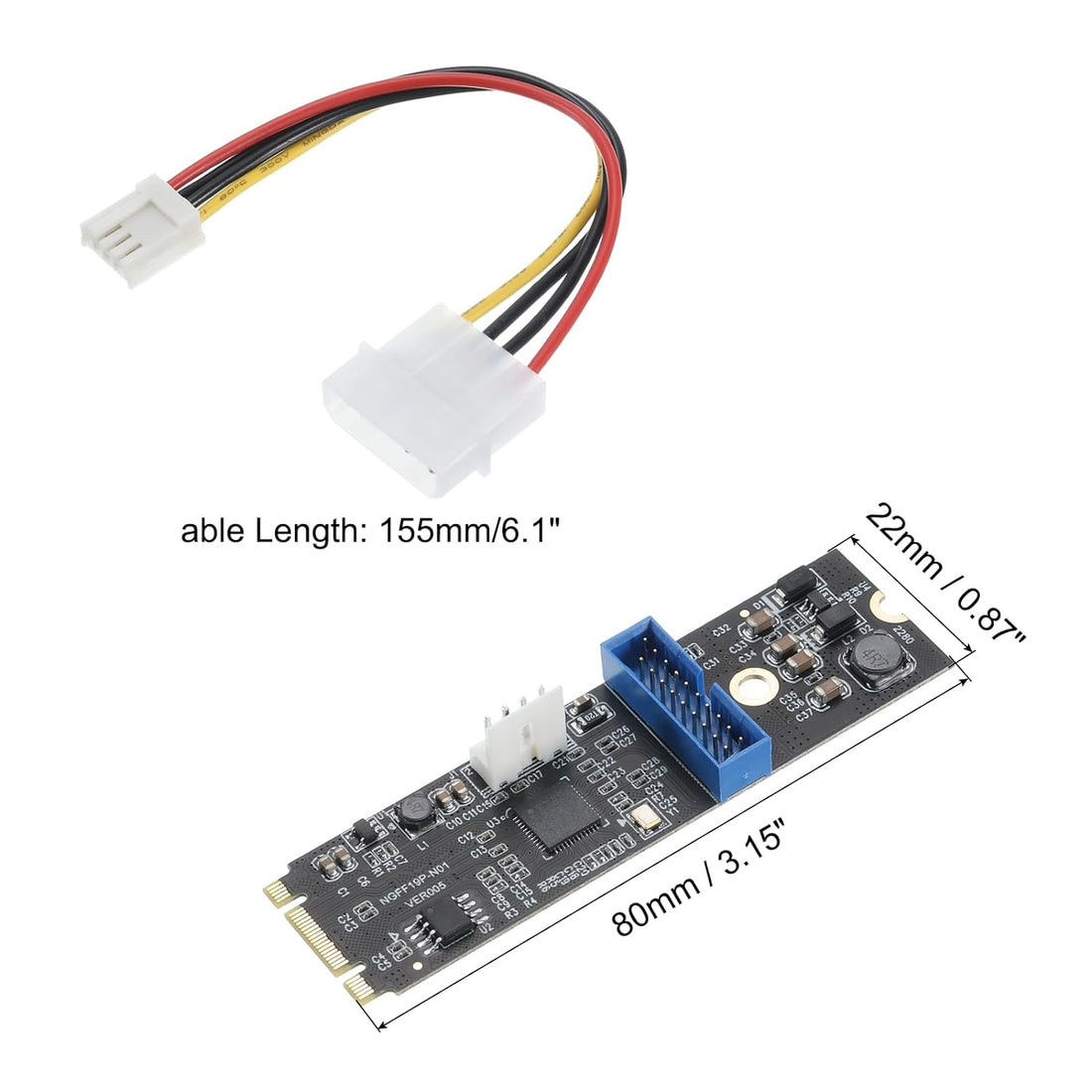 MECCANIXITY M.2 PCI-E to USB3.0 19Pin Front Panel Socket Adapter Board Express Card for Desktop, PC, Office Computer