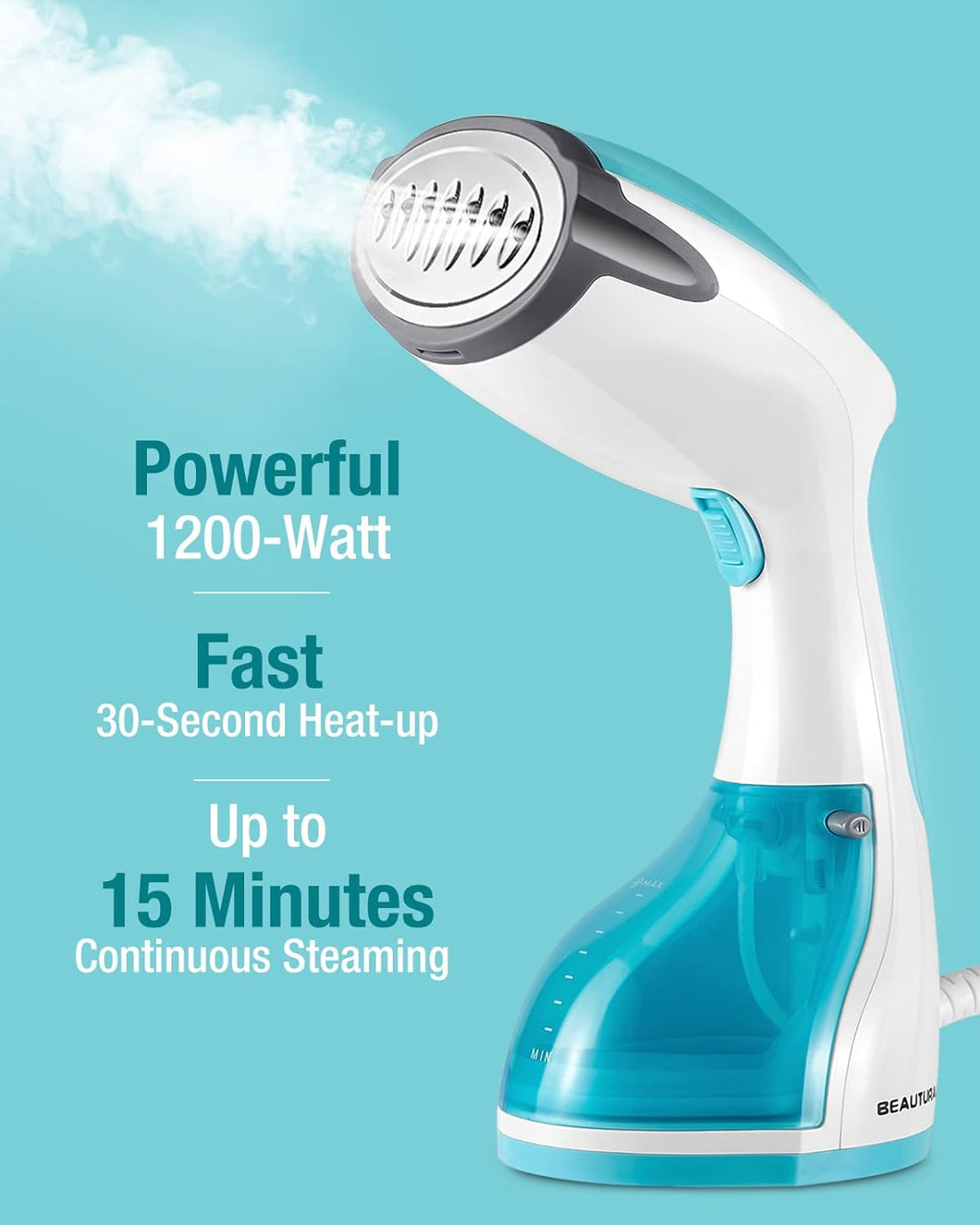 BEAUTURAL Steamer for Clothes, Portable Handheld Garment Fabric Wrinkles Remover, 30-Second Fast Heat-up, Auto-Off, Large Detachable Water Tank (220V)