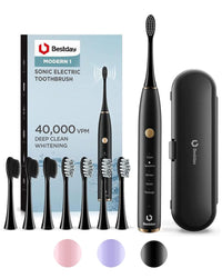Electric Toothbrushes for Adults, Ultra Whitening Sonic Electric Toothbrush w Charcoal Bristle, 180 Days Battery Life, 8 Brush Heads & Travel Case, 5 Modes w Smart Timer for Braces, Waterproof, Black
