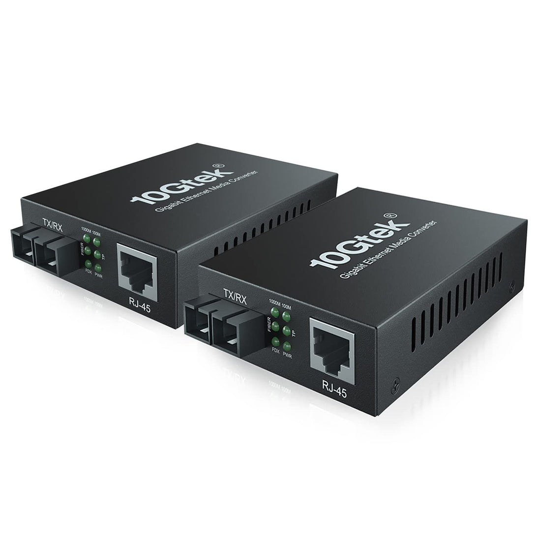 Gigabit Ethernet to Fiber Media Converter, 10/100/1000Base-Tx(RJ45) to 1000Base-LX, Single Mode Dual SC Fiber, Built-in Module Up to 20km, Pack of 2