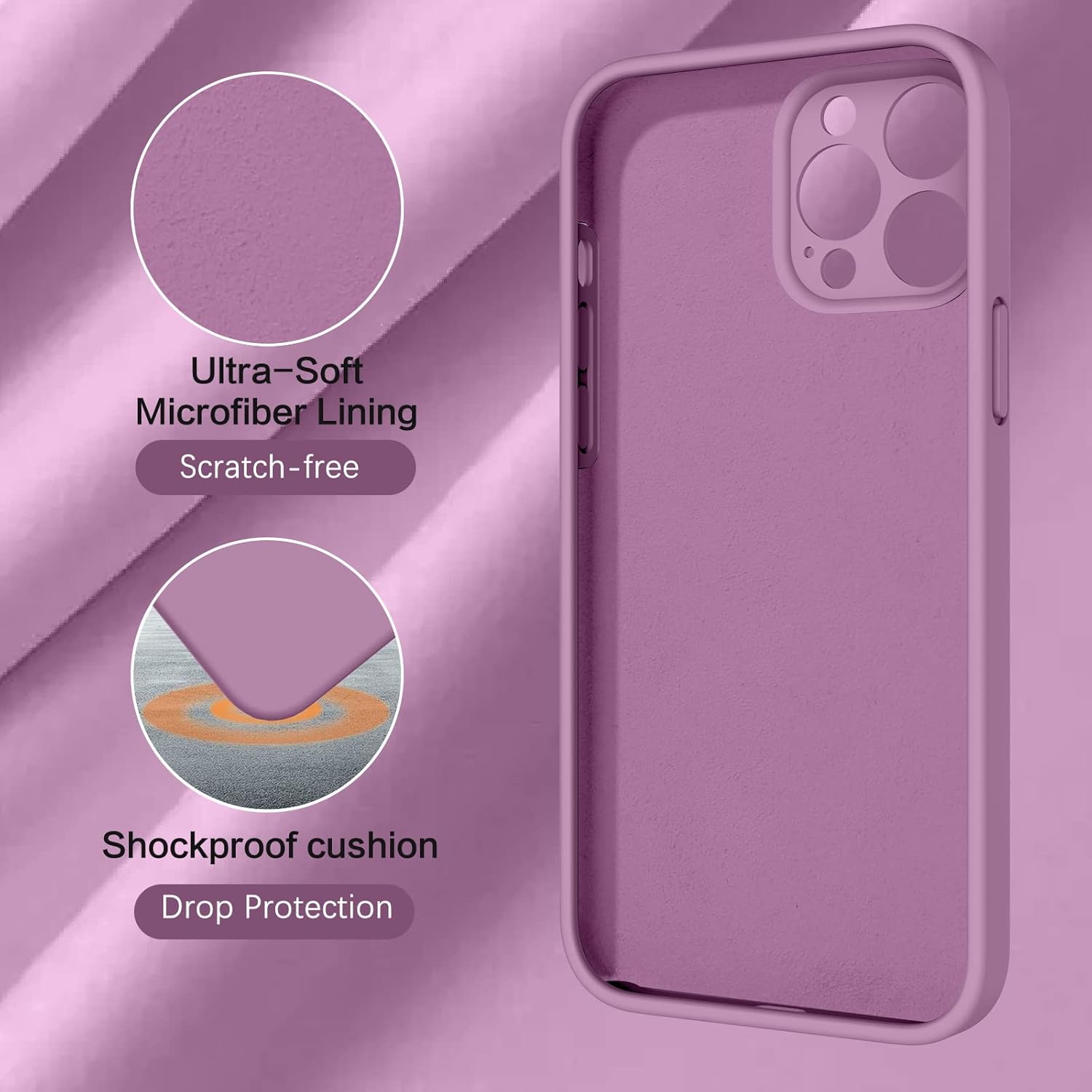 BENTOBEN Silicone Case Designed for iPhone 13 Pro Max Case (6.7 inch), Slim Liquid Silicone Full Body Screen Camera Protective Shockproof Phone Case with Soft Microfiber Lining, Lilac Purple