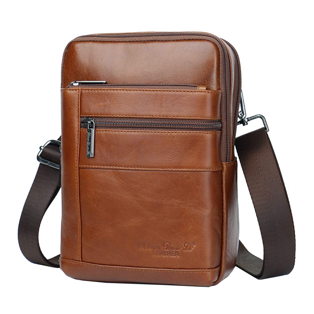 Hebetag Small Leather Sling Shoulder Bag Messenger Pack for Men Women Outdoor Travel Business