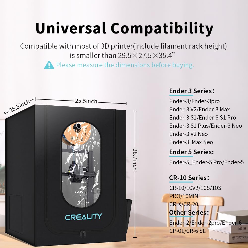3D Printer Enclosure for Creality Ender 5/5 Pro/5 Plus,CR-10/10S/10S PRO/CR-20, Fireproof & Dustproof Tent Constant Temperature Protective Cover, 29.5 * 27.5 * 35.4”