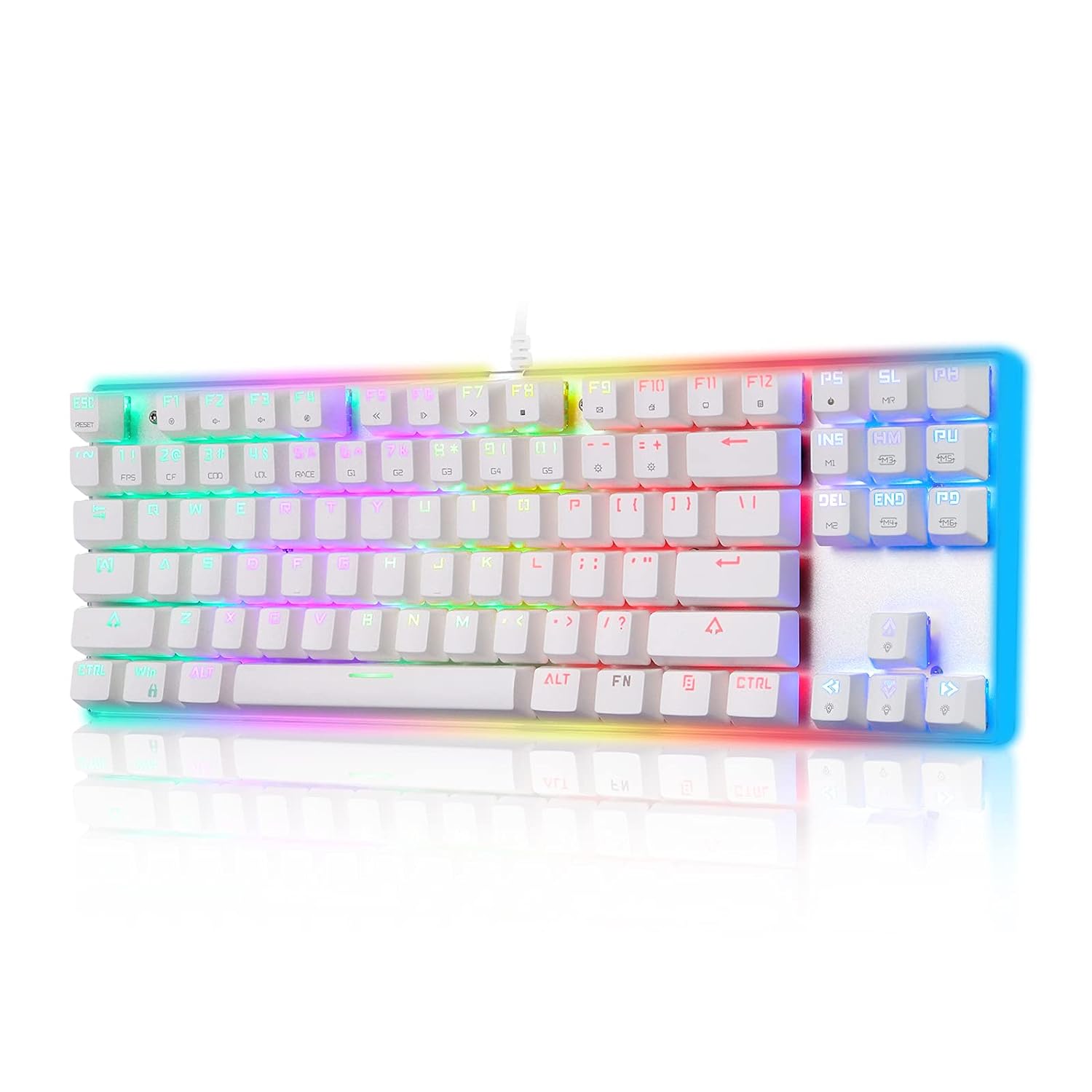 MOTOSPEED Gaming Mechanical Keyboard RGB Backlit Transparent Bottom Anti-ghosting 87 Keys,Illuminated USB Gaming Keyboard for Mac/PC/Laptop White