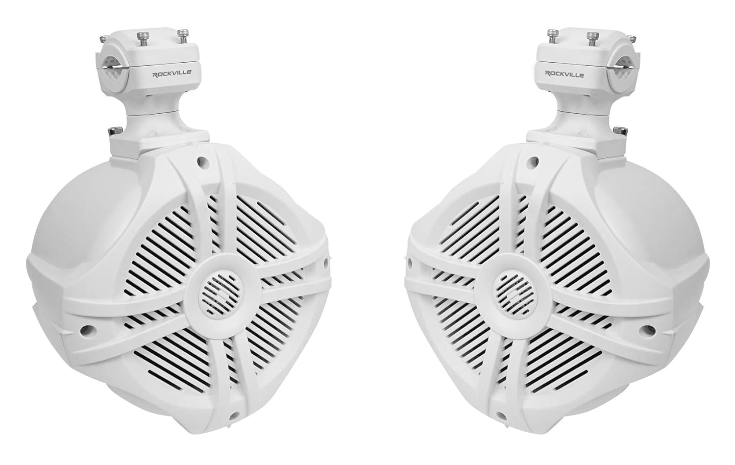 Pair Rockville RWB70W White 6.5" 250w Marine Wakeboard 360° Swivel Tower Speakers