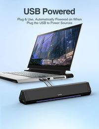 Computer Speakers, Dynamic RGB Computer Sound Bar, HiFi Stereo Bluetooth 5.0 & 3.5mm Aux-in Connection, USB Powered Computer Speakers for Desktop, Laptop, Tablets