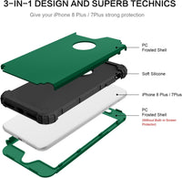 BENTOBEN Case for iPhone 8 Plus/iPhone 7 Plus, 3 Layer Hybrid Hard PC Soft Rubber Heavy Duty Rugged Bumper Shockproof Anti Slip Full-Body Protective Phone Cover for iPhone 8 Plus/7 Plus, Deep Green