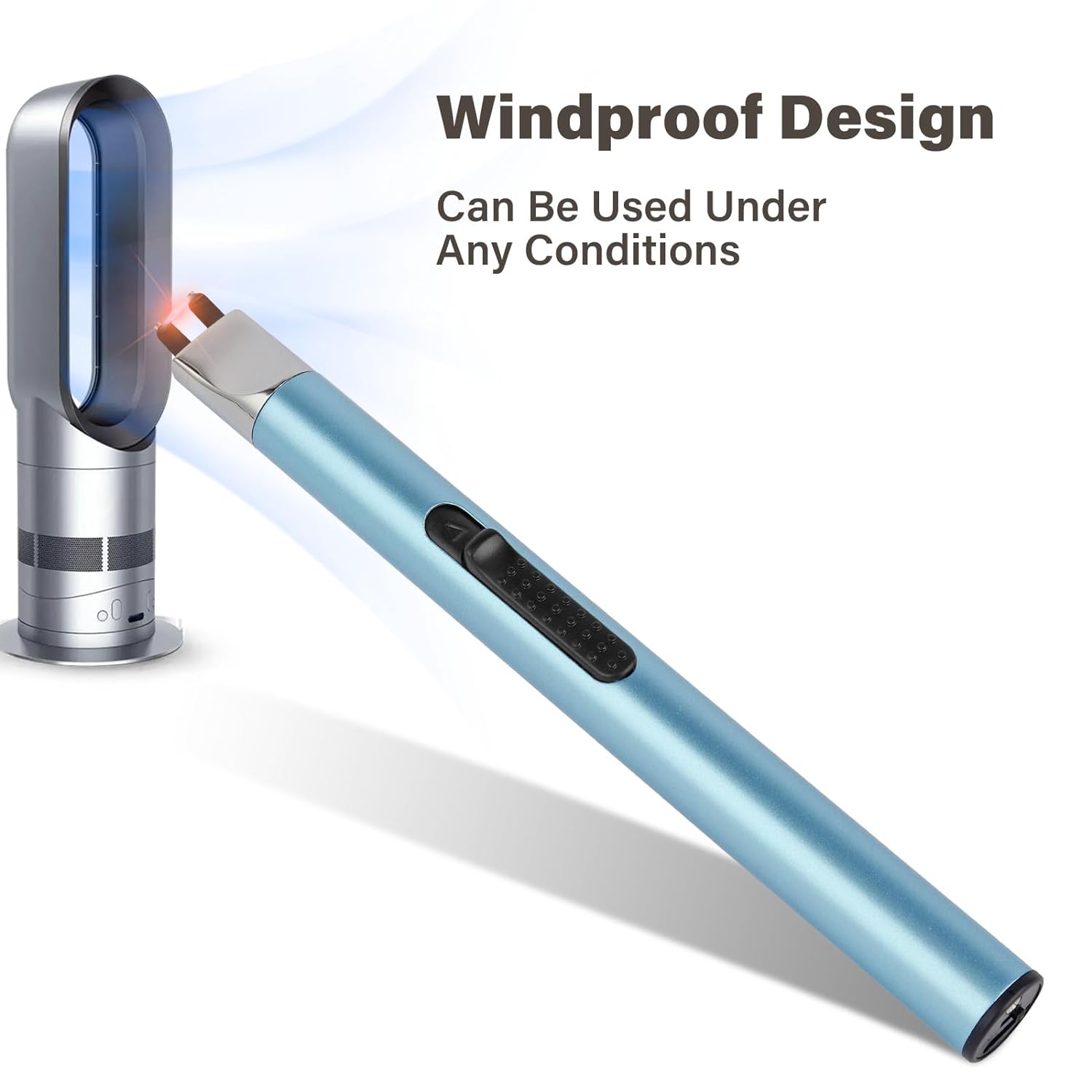 Electric Candle Lighter Long Pen Shape Windproof Pulse Arc Lighers USB Rechargeable for Candle Kitchen Fireplace Camping BBQ (Blue)