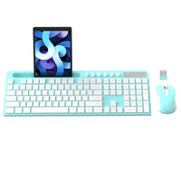 Wireless Keyboard and Mouse Combo, MARVO 2.4G Ergonomic Wireless Computer Keyboard with Phone Tablet Holder, Silent Mouse with 6 Button, Compatible with MacBook, Windows (Blue)