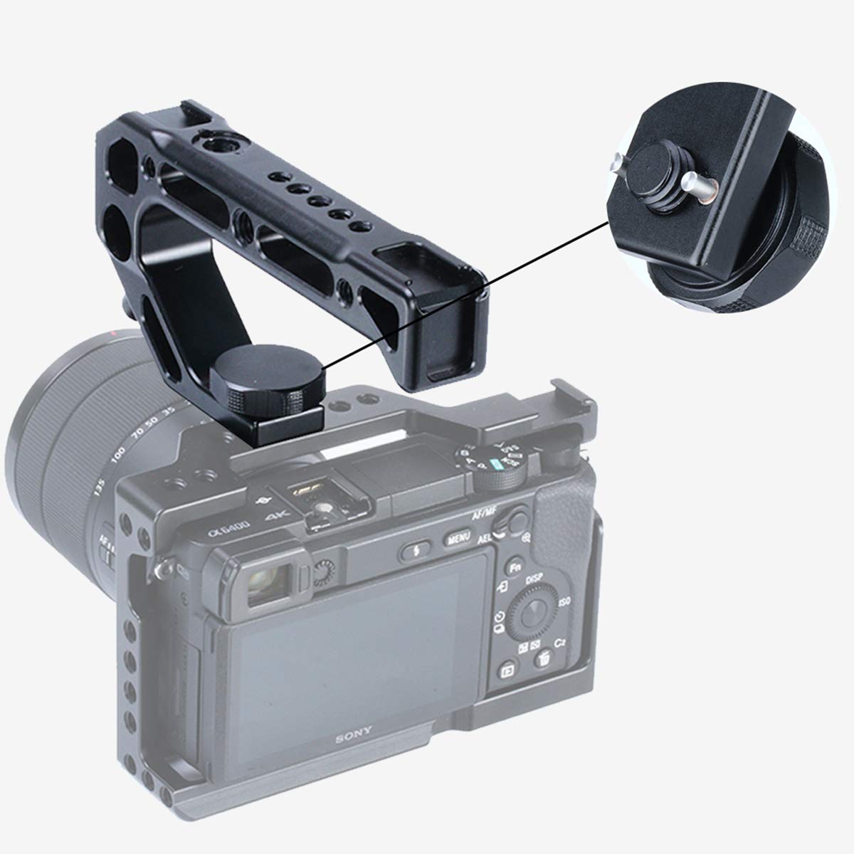 UURig R008 Camera/DSLR Top Handle with Locating Holes for ARRI, Fits for Sony A6400 6300 Camera Cage Low Angle Shots 4 Cold Shoe Mount Microphone 15MM NATO Rail Rod Clamp Tube Hole