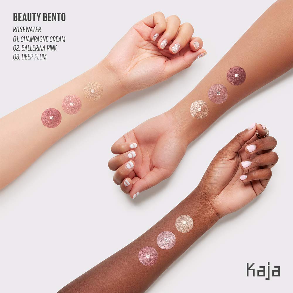 KAJA Beauty Bento Collection| Bouncy Shimmer Eyeshadow Trio | 01 Rosewater - rose tones | 2019 Allure Best of Beauty Award, Beauty Bento | Cruelty free, K-Beauty Mini Palettes