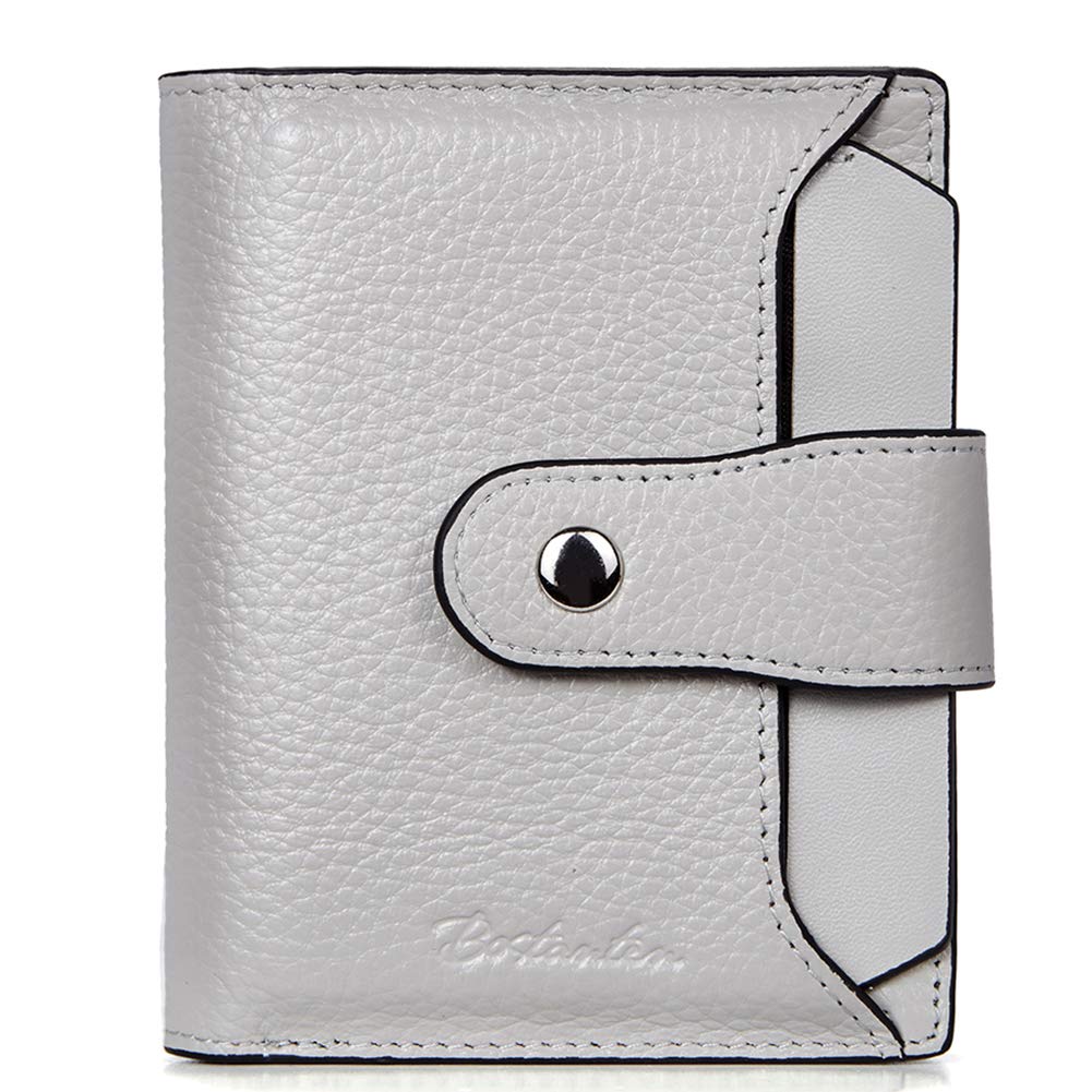 BOSTANTEN Women Leather Wallet RFID Blocking Small Bifold Zipper Pocket Wallet Card Case Purse with ID Window, 2-grey, small 4.72" x 3.93" x 0.78", Rfid Wallet