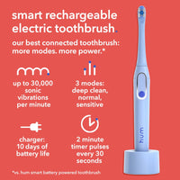 hum by Colgate Smart Electric Toothbrush Kit, Rechargeable Sonic Toothbrush with Travel Case and Replacement Head, Blue